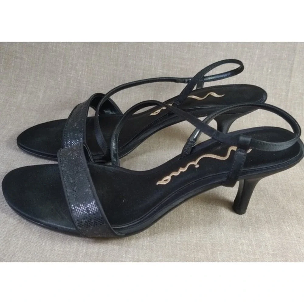 Nina‎ Black Open Toe Satin Evening Dress Pumps Sparkle Women's Size 6.5 M